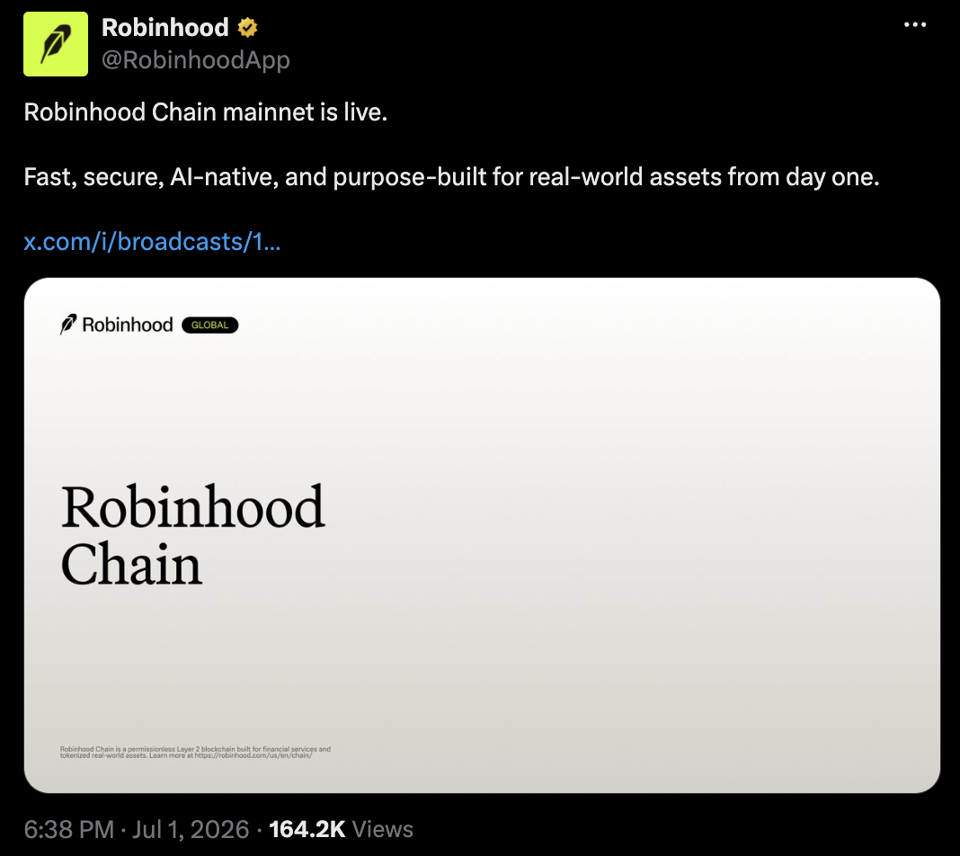 Robinhood主网上线：加密布局提速