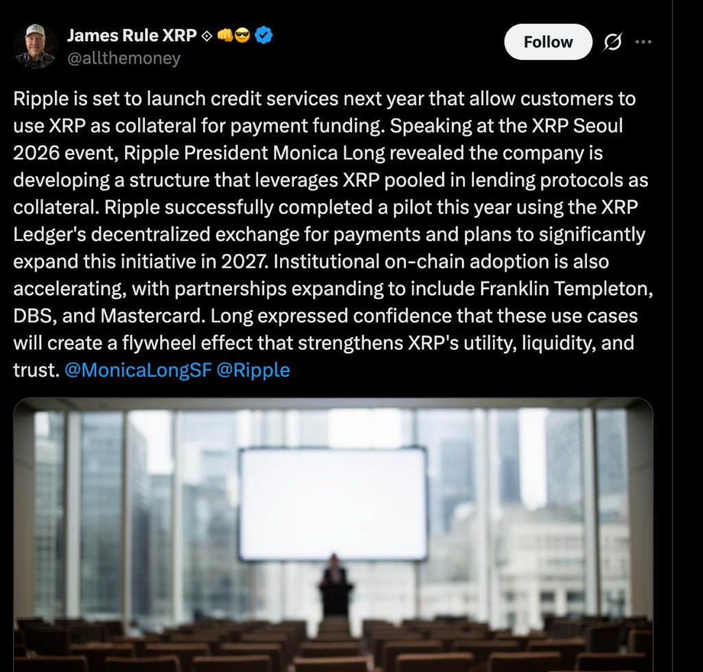 Ripple 2027布局：XRP将成信用抵押核心资产