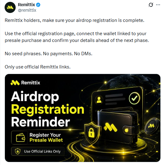 Remittix空投警示：官方严打诈骗链接