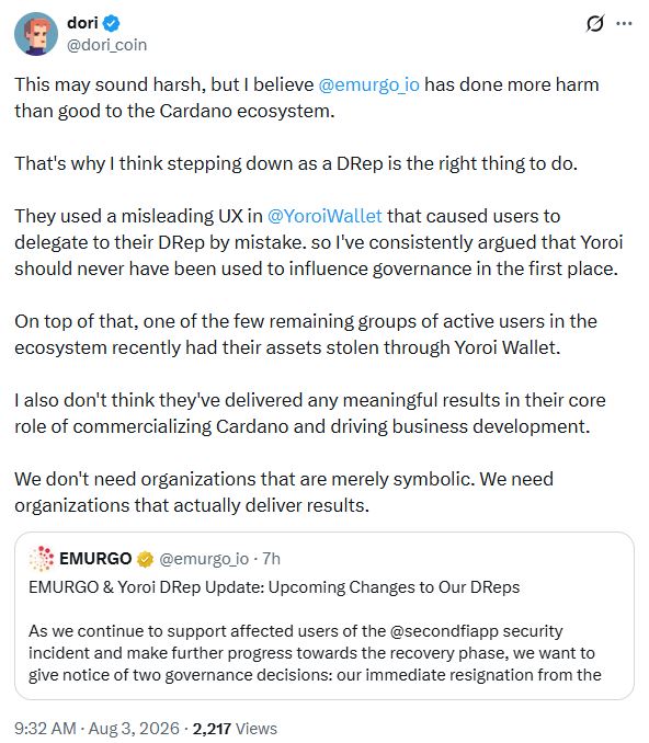 EMURGO退董事会引热议，ADA突破趋势线但前景分歧